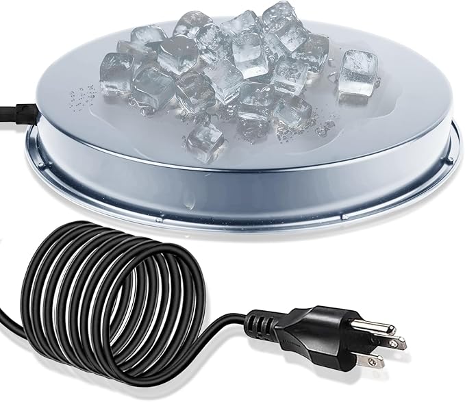 Chicken Water Heater for Winter, 110Watt Thermostat Heated Poultry Waterer Base with 9.8ft Power Cord，Suitable for Plastic/Metal Poultry Waterer (Silver, 11INCH-1PACK)