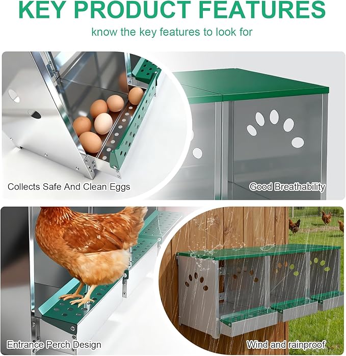 Chicken Nesting Box 1 Compartments - Wall Mount Metal Egg Laying Nest Box for Chicken Coop, Easy to Assemble & Versatile Use for Hens, Ducks, Chickens