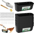 10 Pack Fence Feed Feeder 4.5 Quart Hanging Chicken Feeder Trough with Brush & Scoop Black Goat Hanging Fence Feeders Feeder with Hooks Screws & Zip Tie for Livestock Feeding Container Goats Supplies