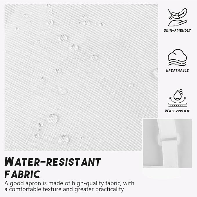 ATROPOS 2 Pack White Adjustable Bib Cooking Apron Waterdrop Resistant with 2 Pockets Aprons for Men Women - Suit for Kitchen And Outdoor BBQ (35.8IN x 26.8IN White)