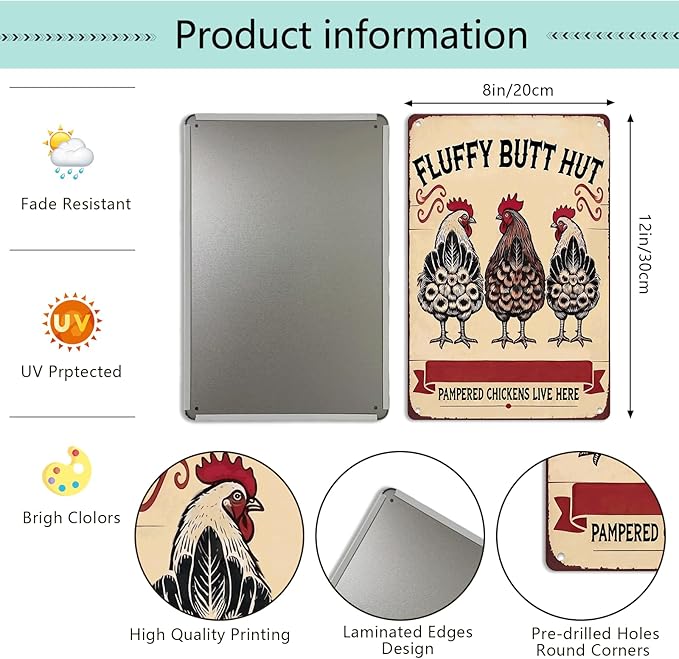 Funny Metal Chicken Sign, Tin Novelty Decor for Coop, Kitchen, Office, 8x12 Inch Farmhouse Humor, Gift for Poultry Farmers
