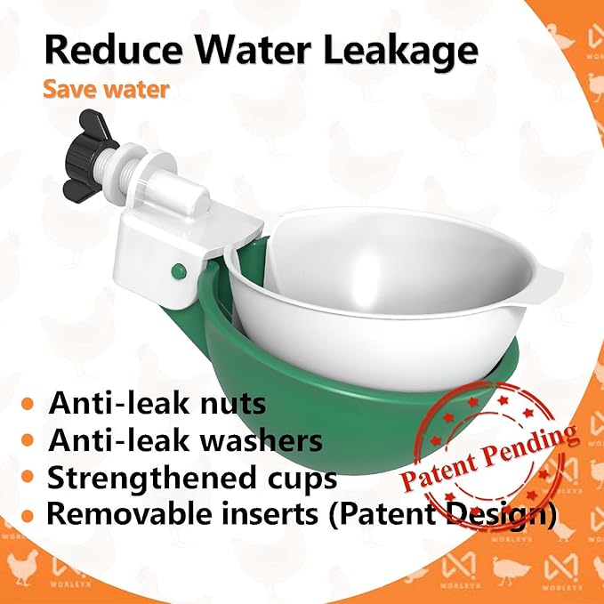 Large Automatic Chicken Waterer Cups with Inserts, Chicken Water Feeder Suitable for Chicks, Duck, Goose, Turkey and Bunny, DIY Poultry Water Feeder Kit (5 Pack-Orange)