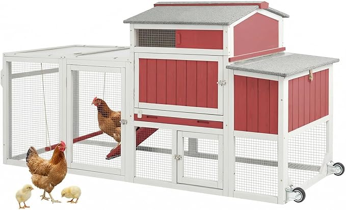78" Wooden Chicken Coop with Nesting Box, Poultry Cage with Wheel Leak Proof Pull-on Tray and Asphalt Waterproof Roof, Hen House for Garden Backyard Farm