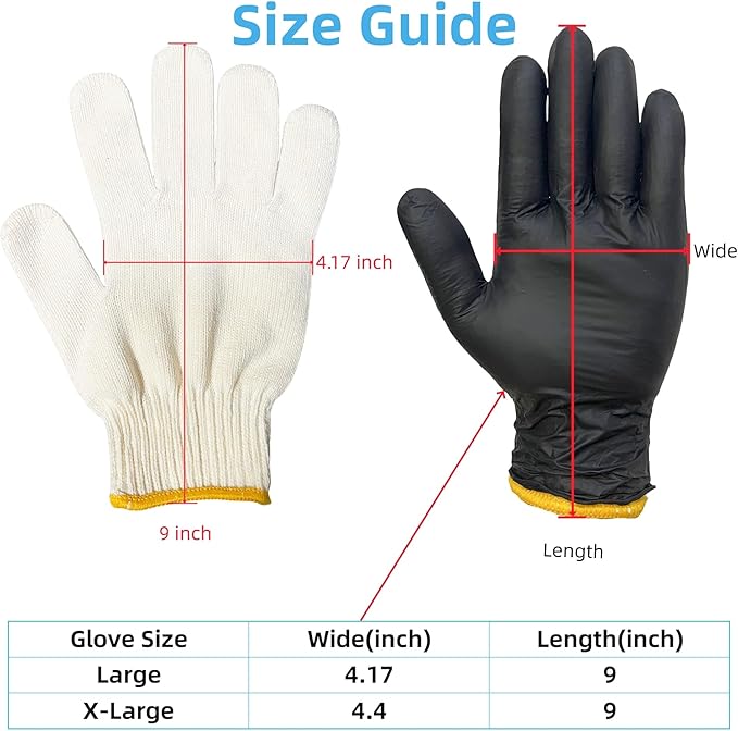 BBQ Gloves Disposable Heat Resistant - 4 Reusable Cotton Liners & 100 Nitrile Gloves for Barbecue Smoker, Grilling, Cooking Hot Meat, Food Prep - 10Mil, Non-Slip Grip, Black X-Large