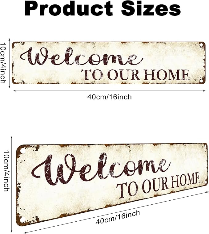 Outdoor Metal Welcome Sign - Welcome to Our Home - 16"x4" Weather-Resistant Front Door Decor - Rustic Porch Sign for Housewarming Gifts, Garden, Farmhouse - Country-Style Durable Metal Wall Art