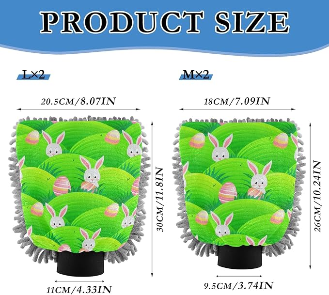 Emelivor Easter Bunny Egg Meadow Car Wash Mitt Microfiber Cleaning Gloves Brush Scrub Mitts Pads Non Scratch for Car Home Cleaning 2 Pack