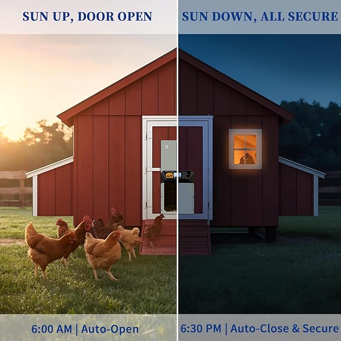 Automatic Chicken Coop Door - Solar Powered, Extra Large 16"x12" Door with Remote & Timer, Anti-Pinch Safety Alarm, Waterproof Aluminum Alloy, 5-Year Warranty for Chickens, Ducks, Geese