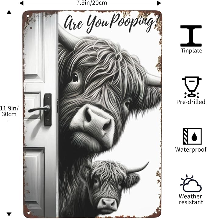 8x12 Inch Retro Cow Metal Fun Logo with the Words' Are You Pooping?',Fun Bathroom Sign, Unique Western Interior Decor, Especially Suitable for Cow Lovers and Quirky Enthusiasts