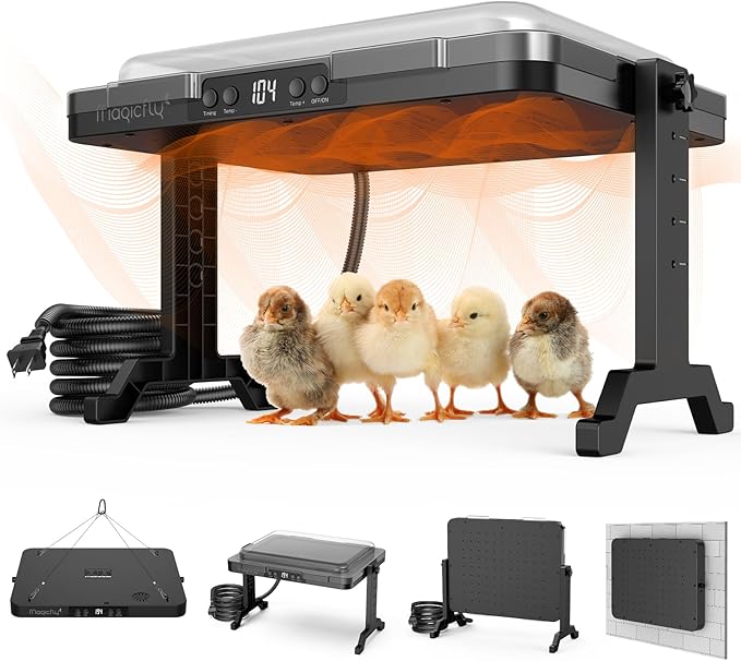 Brooder Plate for Chicks, Magicfly 200W Adjustable Chick Brooder Heater with Temp & Timer, UL-Compliant Safe Design, Chicken Coop Heater with Remote Control & Cover, for Ducklings Poults