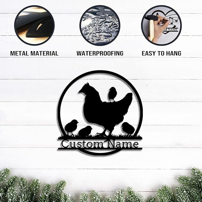 Personalized Chicken Coop Metal Sign,Custom Chicken Farm Metal Wall Art,Personalized Chicken MetalSign, Metal Chicken Farmhouse Sign,Hen House Sign, Funny Chicken Farm Decor (Chicken C)
