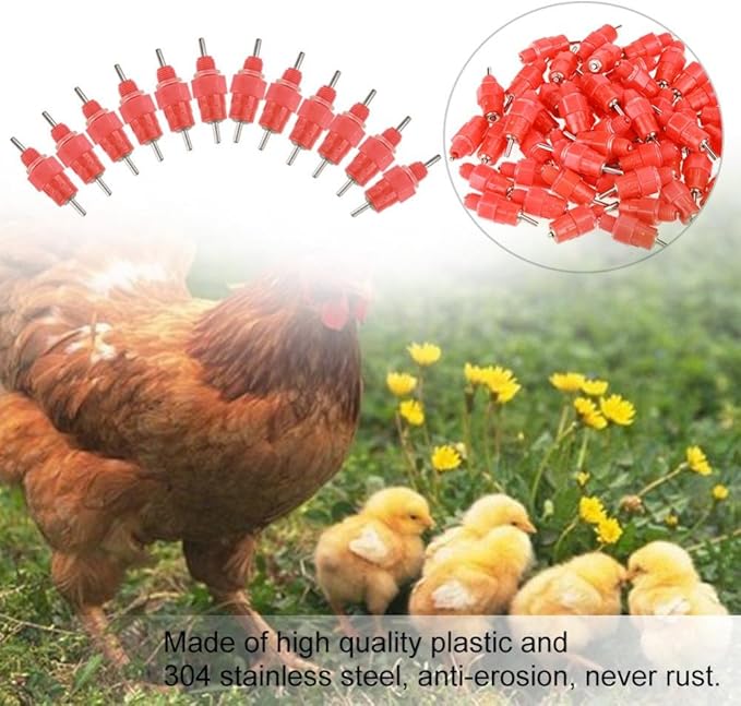 50Pcs Chicken Nipple Feeder, Automatic Chicken Waterer Nipple Drinker Feeders, Water Drinker Duck Hen Poultry Drinker, Fowl Drinker Kit for Chicken Quail Duck