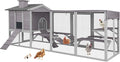 Large 2-Story Wooden Chicken Coop with Weatherproof Run & Canopy - Spacious Hen House for 6-8 Chickens, Rabbits, Ducks - Easy-Clean Design