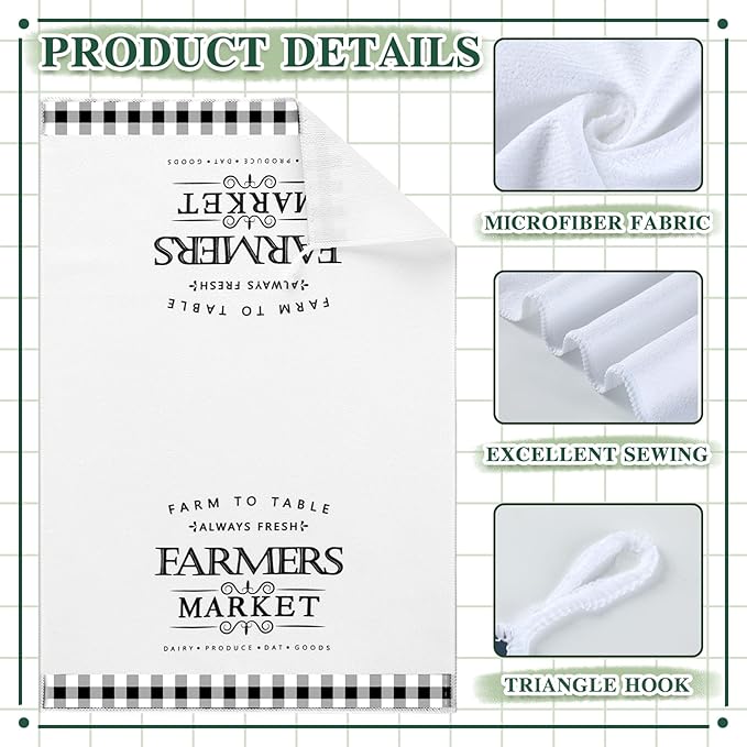 Geyoga 4 Pcs Chicken Kitchen Towels Rooster Dish Hand Towels Farm Animal Cow Vintage Rustic Tea Cloth for Spring Easter Bathroom Farmhouse Decor Gifts, 16 x 24 Inch(White, Black,Farm)