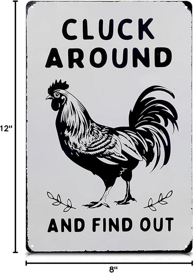 Humorous Chicken Coop Sign – 12 x 8 inch Rustic Tin Rooster Decor for Barn or Kitchen, Farmhouse Metal Sign, Country Farm Decorations Indoor or Outdoor