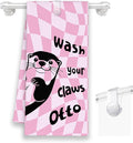 Cute Otter Pink Bathroom Kitchen Towels, Wash Your Claws Hand Towel for Girly Teens Room, Funny Gifts for Otter Lovers, Trendy Preppy Checkered Dish Towels Decor for Dorm Home 16x24in