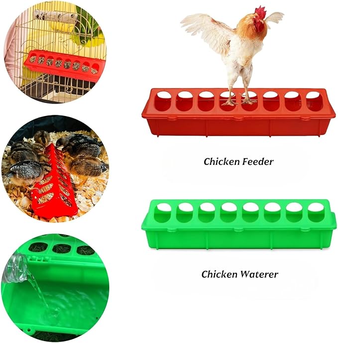 2 Pack Chicken Feeder 16 Holes Chick Feeder No Waste 30cm Chicken Feeder and Waterer Set Poultry Feeders for Chicken Chick Birds Pigeon Coop