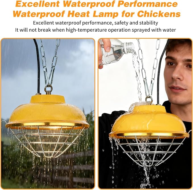 300W Chicken Coop Heater Lamp, Waterproof Heat Lamp for Chickens with 2-Stage, Brooder Heater for Chicks with Chain for Indoor & Outdoor Use Heating Lamps for Chick Duck Rabbit Dog