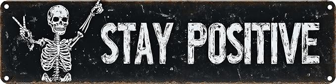Stay Positive Metal Wall Sign 4x16in Boho Inspirational Plaque for Bedroom Office Living Room Nursery Home Decor