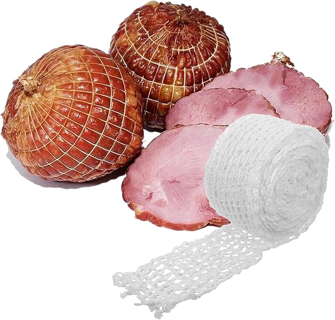 14.76 ft Meat netting, Size 18 Elastic Smoked Meat Food Net Poultry Ham Netting Kitchen Twine Cooking String for Cook Roasting Drying Meats Turkey Ham Sausage Making (White)