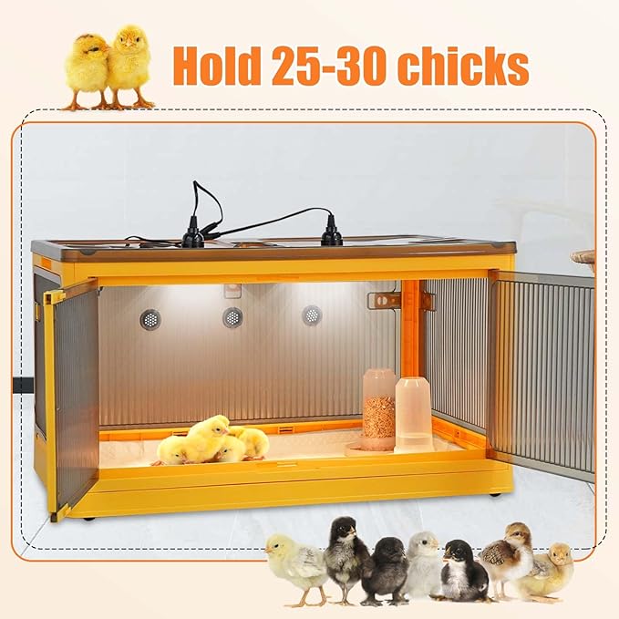 Chicken Brooder Box for Chicks with Feeder and Waterer, Chicken Brooder Heater Warms up to 30 Chicks, Poultry Breeding Box Suitable for Chick Duckling Parrot Lizard (26" L x 18" W x 14" H)