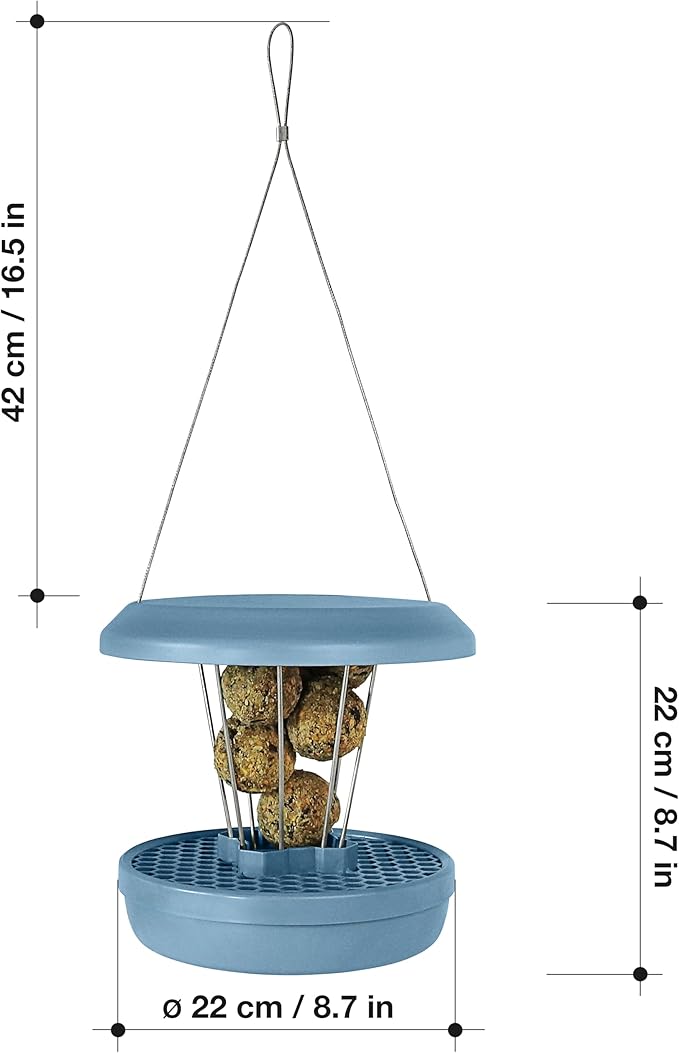 SWISSINNO Bird Feeders - No Mess Fat Ball/Suet Feeder for Outdoors Hanging - Smart Birds Lucerne Spill Proof Wild Cardinal Bird Feeder with Integrated Seed Catcher Tray - Light Blue