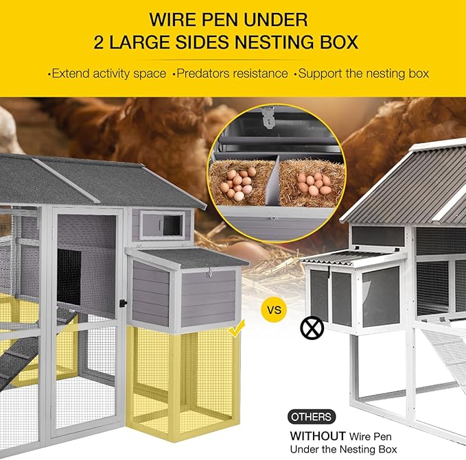 Aivituvin Chicken Coop for Chickens Super Large Outdoor Wooden Hen House with Run,Poultry Cage for 6 to10 Chickens with Two Nesting Box,Ramp,Extra Large