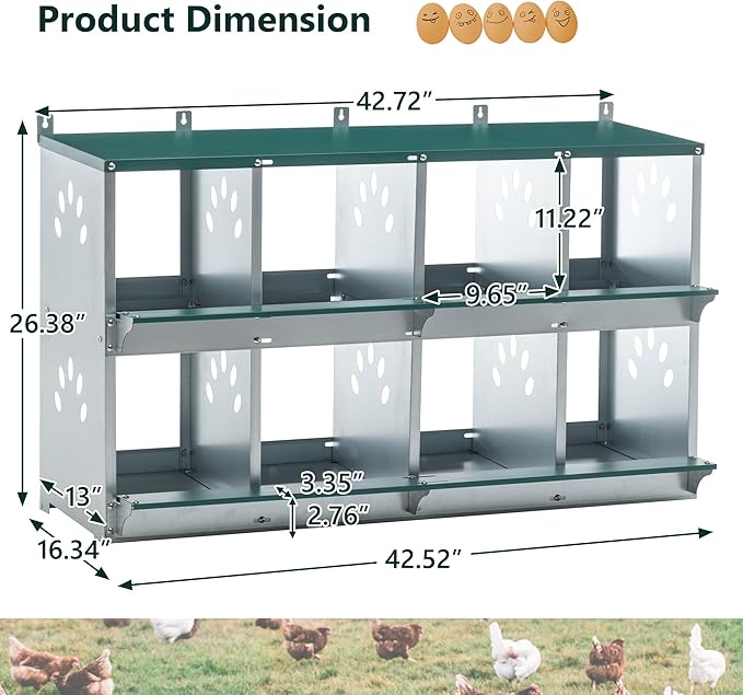 Chicken Nest Box, 8 Compartment Nesting Box, 8 Room Metal Nesting Boxes, Chicken Egg Laying Box Fit for Different Chicken Breeds