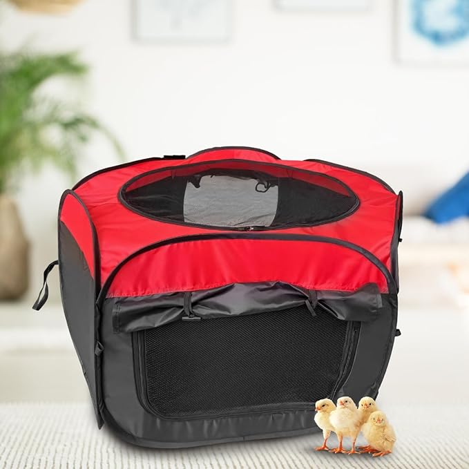 Generic Brooder Box for Chicks Indoor, Portable Chicken Brooder Kit, 3.7 Ft X 3.7 Ft X 1.7 Ft, Ventilation with Oxford Fabric and Red-Black Design
