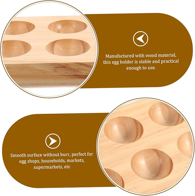 Happyyami Rustic Wooden Egg Tray Holder for Kitchen 12-Capacity Egg Storage Container for Refrigerator and Countertop Display