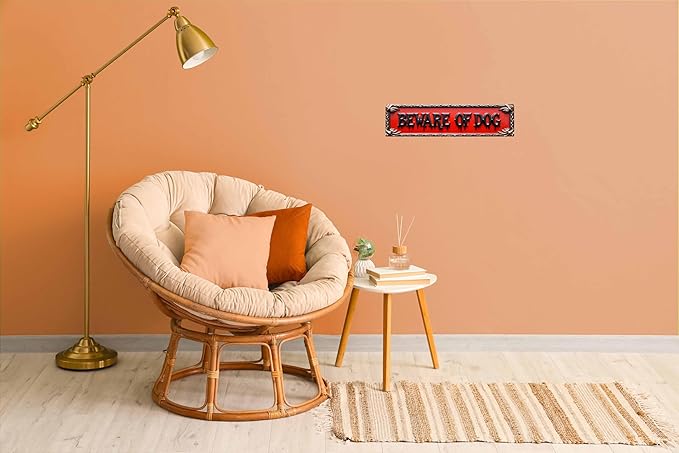 Vintage Warning Tin Beware Of Dog Retro Metal Sign Suitable For Home Street Shop Garage Bar Farm Garden - Multi-Purpose For Indoor/Outdoor Use Plaque 4x16 Inch