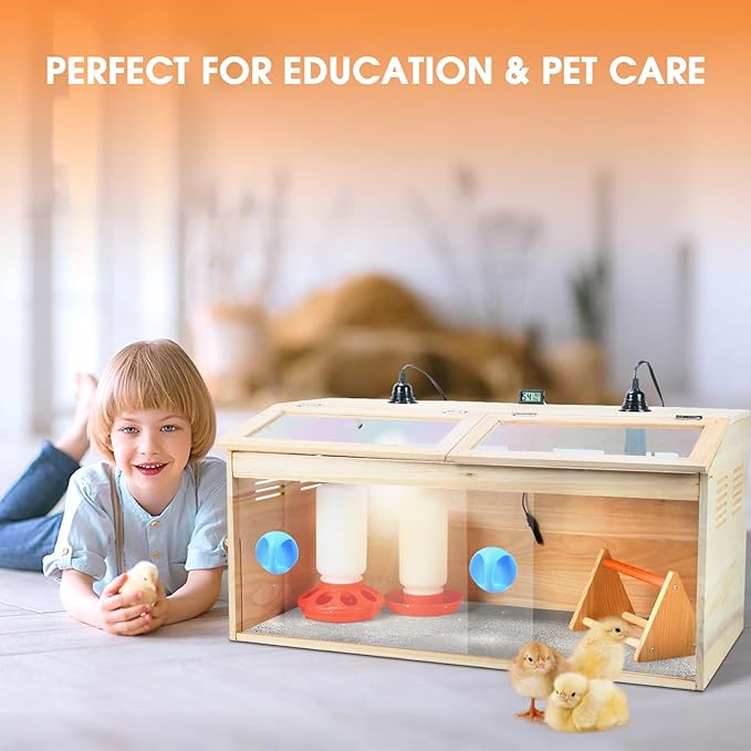Chick Brooder Box Chicks Starter Kit with Heat Lamp and Thermometer,Feeder,Waterer,Perch,Aluminum Foil Pad Temperature-Controlled Brooder Box for Chicks,Ducks,Quail,Hamsters
