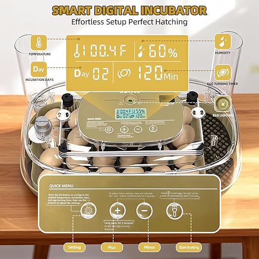 24 Incubators for Hatching Eggs, Egg Incubator with Humidity Control & Digital Temperature, Automatic Egg Turner, Hatch Day, Auto Water Refill, 360°Viewing for Chicken, Duck, Quail, Duck, Goose