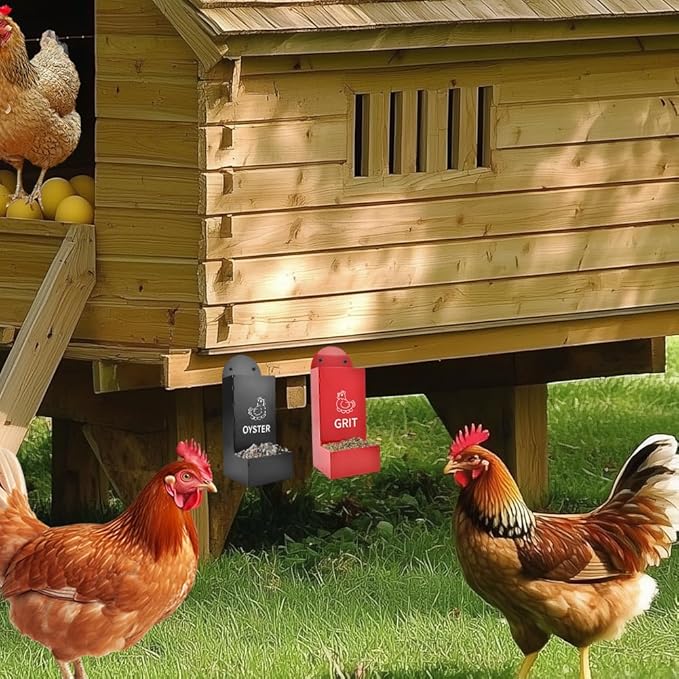 2 Pack Chicken Grit Feeder, Metal Hanging Chickens Oyster Shell Feeders and Grit Feede r,Chicke n Coop Accessories,Easy to Install and Clean