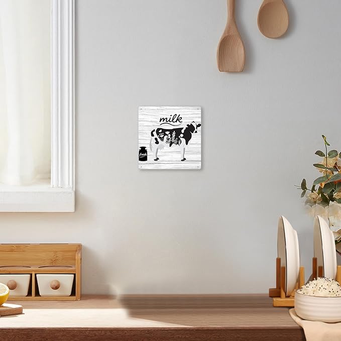 Cow Decor For Kitchen Country Home Decor Rustic Farmhouse Cow Wall Decoration Farm Animal Tin Sign 8×8 Inches Metal Sign