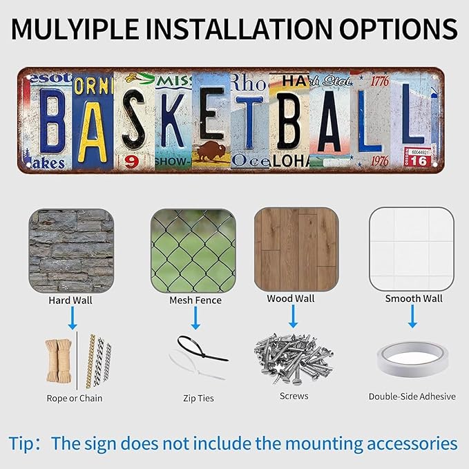 Basketball Sign Vintage Basketball Street Signs Basketball Decor Road Metal Tin Sign Basketball Gifts For Boys Bedroom Basketball Poster Room Wall Decorations 4x16 Inch