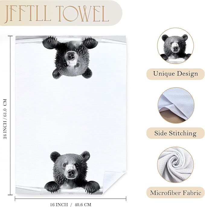 Bear Bathroom Decor Hand Towels, Bear Gifts for Women Men, Animal Lover Gifts, Black and White Wild Animal Hand Towels for Bathroom Washroom Restroom Decor, 16x24 Inch, Set of 4