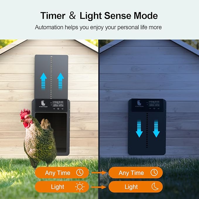 Automatic Chicken Coop Door, Aluminum Chicken Coop Door with Anti-Pinch Feature, Automatic Chicken Door with LCD Display, Solar Chicken Coop with Timer & Light Sensor (Black)