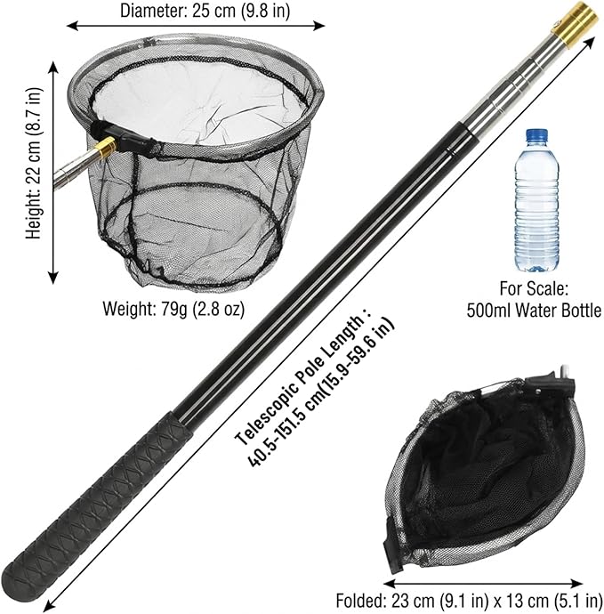 Chicken Net, Adjustable Animal Net with Handle 16-60 Inch Telescoping Steel Pole with Folding Head for Catching Birds, Poultry, and Small Animals Chicken