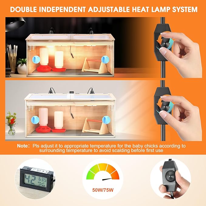 Chick Brooder Box Chicks Starter Kit with Heat Lamp and Thermometer,Feeder,Waterer,Perch,Aluminum Foil Pad Temperature-Controlled Brooder Box for Chicks,Ducks,Quail,Hamsters