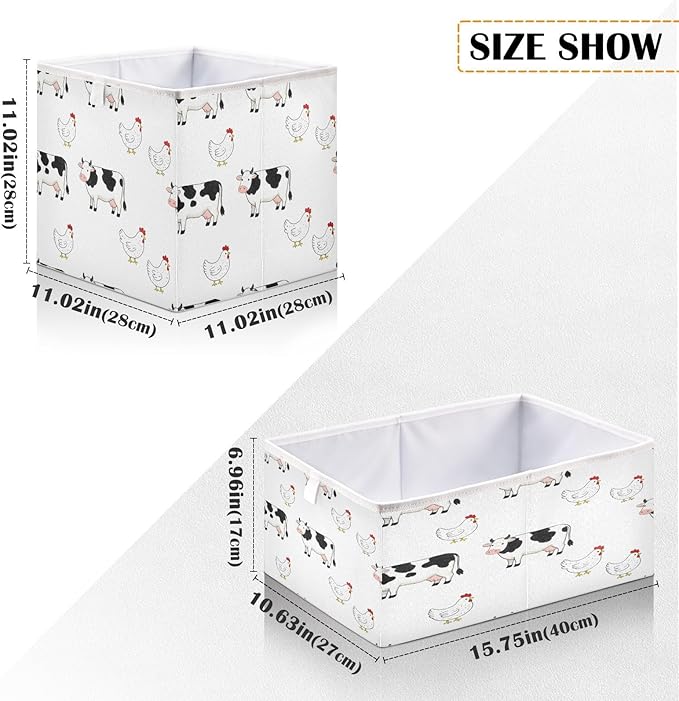 Farm Cows Chickens Storage Bins Cube Foldable Storage Baskets Bin Waterproof Home Organizer with Handles Basket for Blanket Clothes
