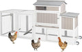 Chicken Coop Mobile Wooden Hen House with Nesting Box,83.2" L Outdoor Chicken House with 2 Wheels and Removable Tray,Fir Wood Chicken Tractor with 6 Ventilation Door and 1 Ramp,Grey