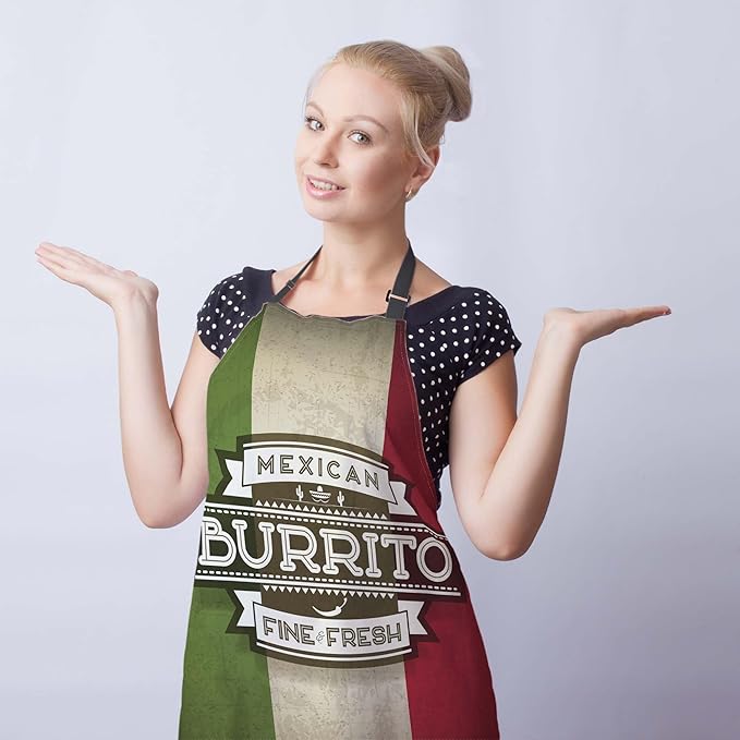 Paint Apron for Women Mexican Burrito Food Grilling Aprons for Men for Kitchen Cooking Restaurant BBQ Painting Crafting Gardening 27” (W) x 31” (H), Waterproof Aprons