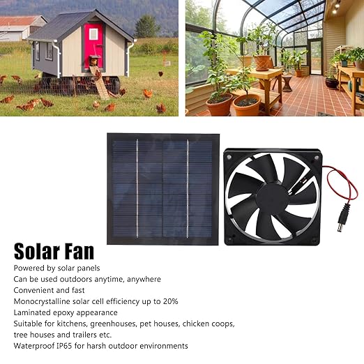 Solar Panel Fan Kit, 20W Exhaust Fan for Kitchens, Greenhouses, Pet Houses, Chicken Coops, Trailers, ABS Material, IP65