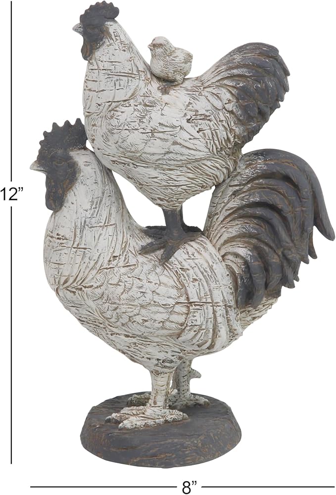 Deco 79 Polystone Rooster Decorative Sculpture Home Decor Statue, Accent Figurine 8" x 5" x 12", White