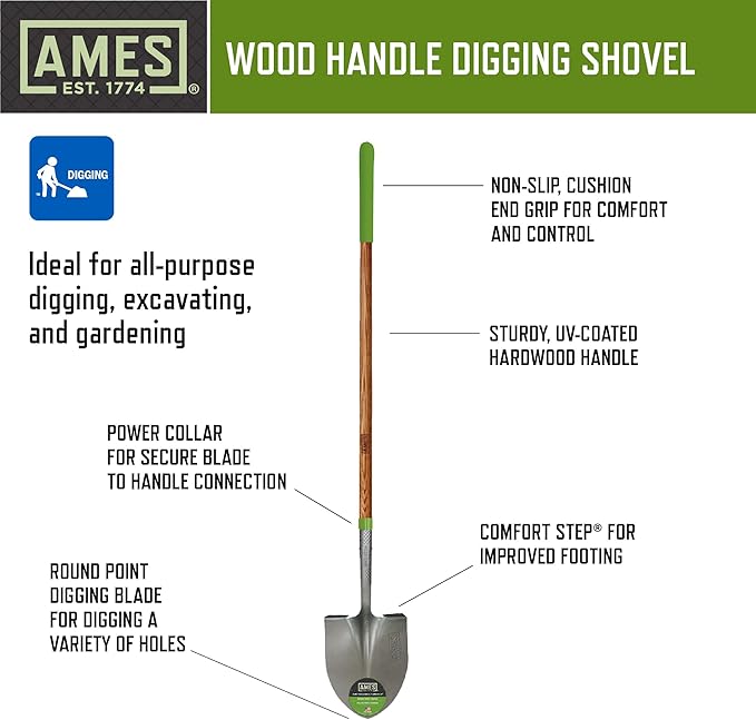 AMES 5-pc. New Homeowner Long Handle Tool Kit with Lawn Rake, Digging Shovel, Garden Rake, Border Spade, and Push Broom