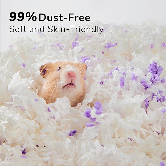 Dust-Free Soft Natural Paper Hamster Bedding with Odor Control, Strong Absorption, for Hamsters, Guinea Pig, Hedgehogs, Rabbits, Chinchilla, Rats, Mice, Small Animals, 80 Liters (White + Yellow)