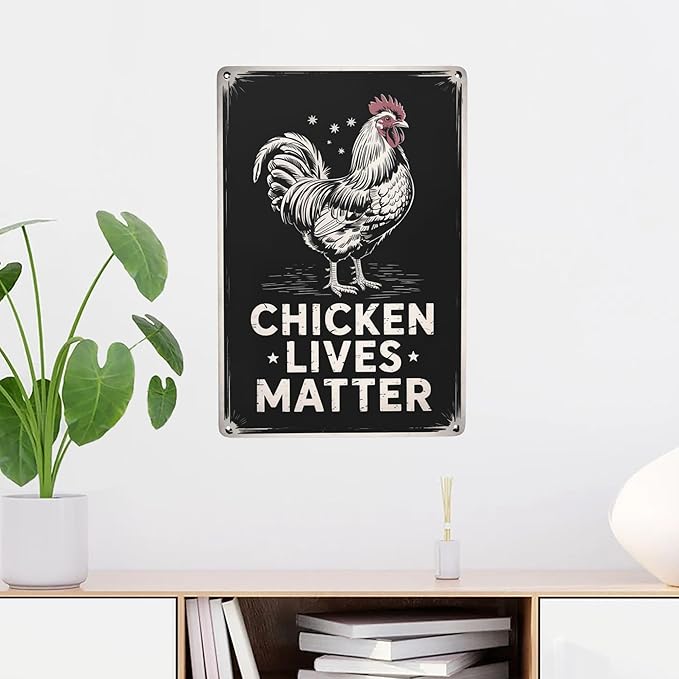 Minimalist text wall art featuring Chicken Lives Matter Chicken Farm Farmer Pet Gift Metal Tin Sign Poultry Coop Decor Perfect For Hanging In Barn Shed 8x12 inch metal sign for home bar wall decor