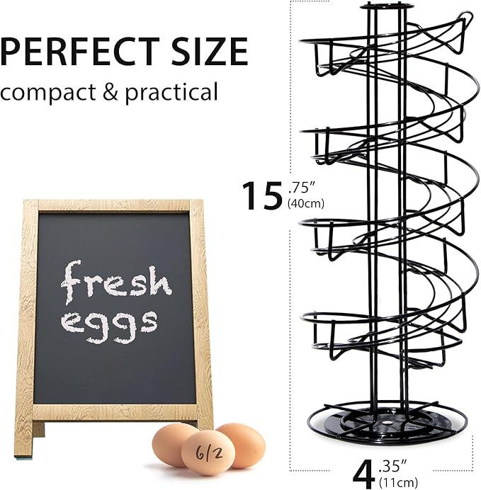 Shop Square Spiral Egg Holder Countertop - Holds 3 Dozen - Fresh Egg Storage Skelter Rack for Counter with Non-Slip Base, Black