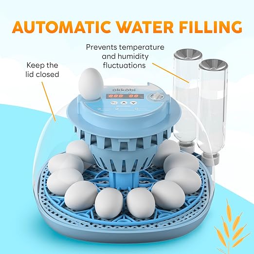12 Egg Incubator with Automatic Egg Turning and Humidity Control – Egg Incubators for Hatching Eggs – Egg Candler, Water Bottle Refill, Air Vent, 360° View – Incubadora de Huevos de Gallina
