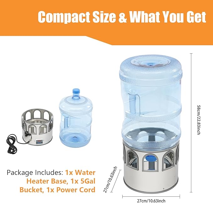 Chicken Water Heater, Heated Water Bowl for Chickens, Chicken Water Heater with 5 Gallon Bucket, All-Season Heated Poultry Waterer for Chickens and Ducks